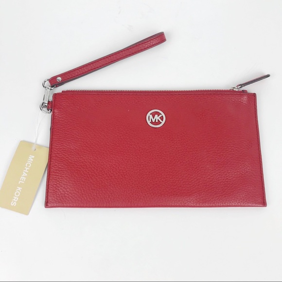Michael Kors Handbags - Micheal Kors Fulton Zip Red Pebbled Leather Clutch